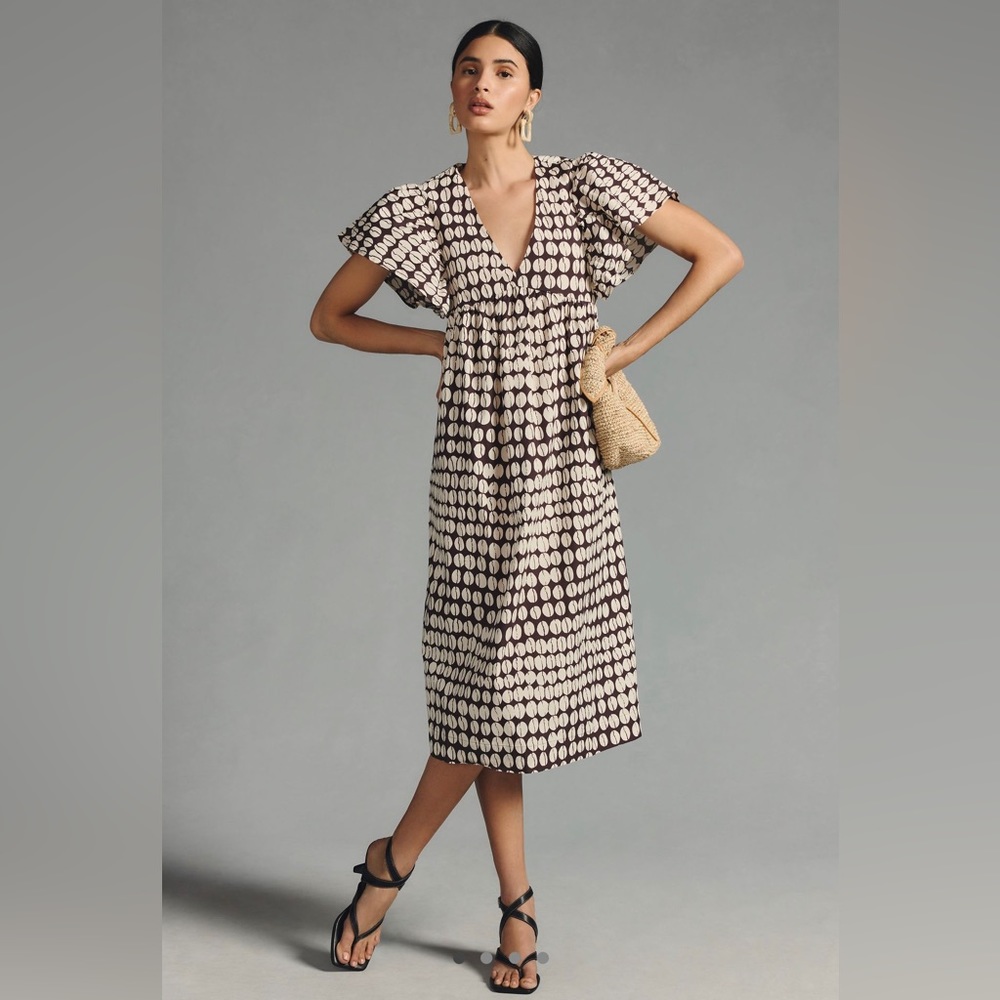 NWT Anthropologie Maeve printed flutter sleeve baby doll dress in Cocoa, SMALL